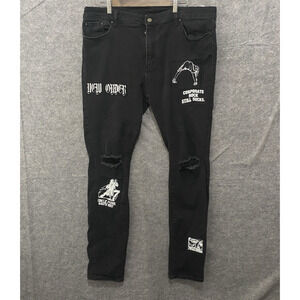 Mnml Jeans Mens 42 x 34 Black‎ Distressed Graphics Punk Streetwear